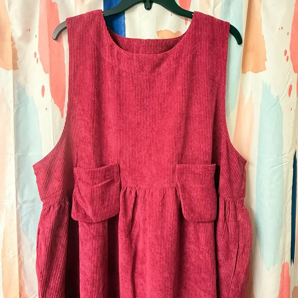 NWOT Zenana Outfitters Magenta Corduroy Overall Pocket Sleeveless Dress Size XL - Picture 5 of 13